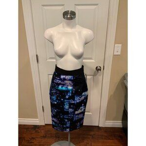 Milly Black, Blue & Purple City Lights Long Midi Skirt, Size 0
